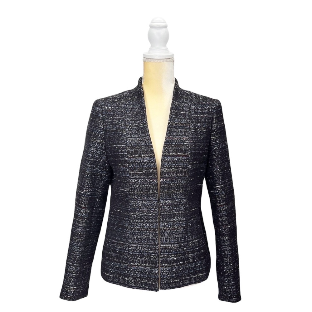 Brooks Brothers Tweed Blazer Size 6 Black Blue Jacket Small Cotton Career EUC